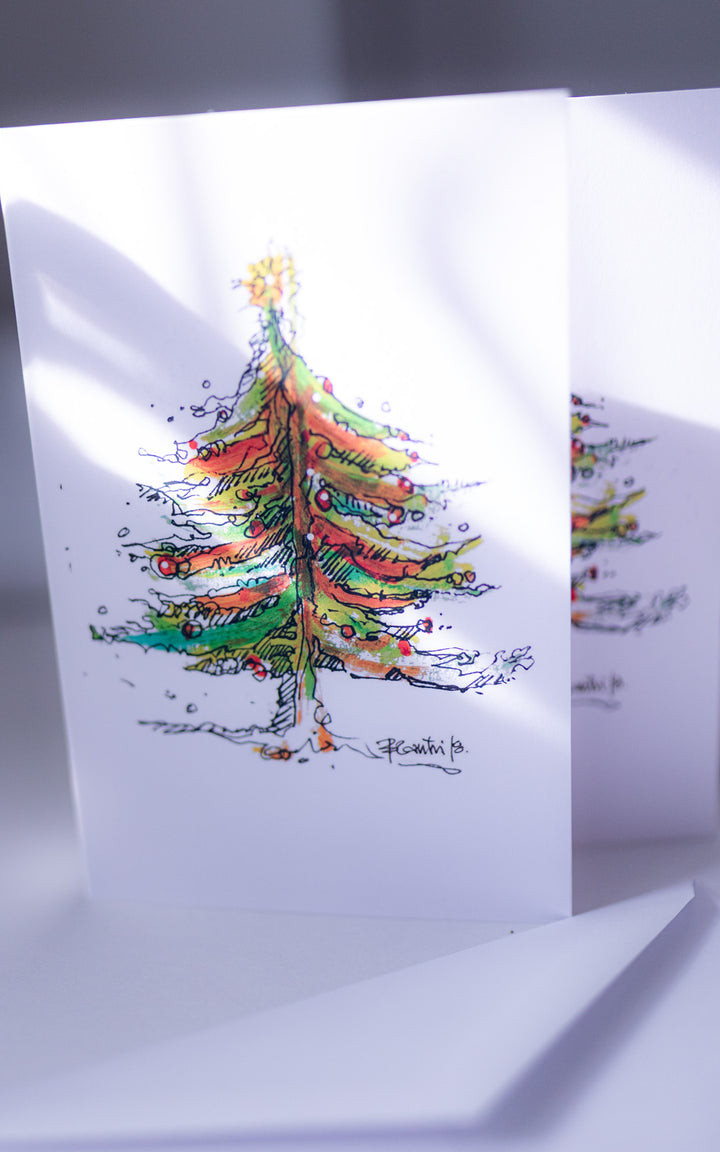 Carte de Noël illustrée — Sapin coloré