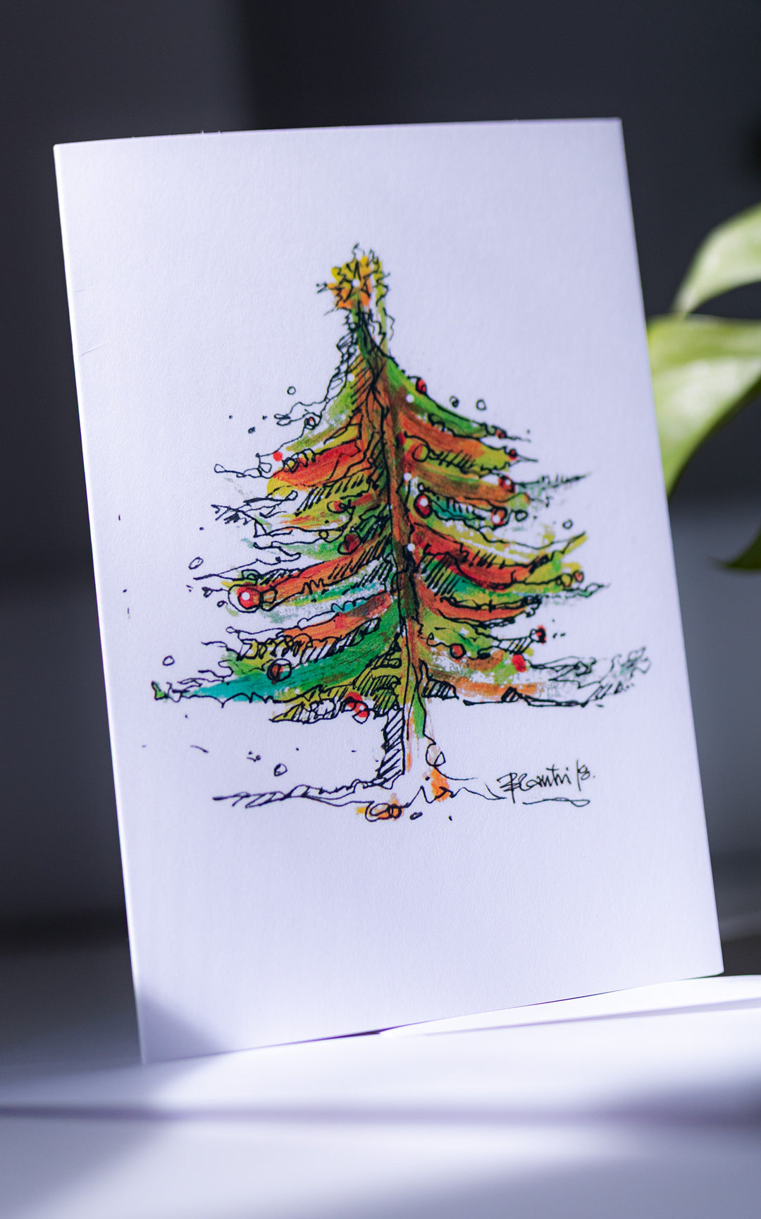Carte de Noël illustrée — Sapin coloré