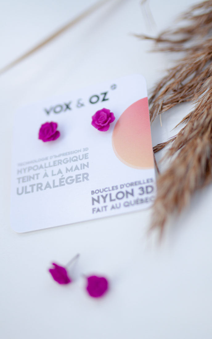 MINI-TANGO – Petites boucles d’oreilles roses 3D | Discrètes & sculpturales