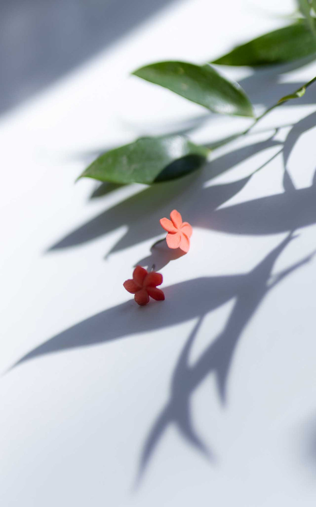 Puces OHANA couleur corail – bijoux ultralégers en forme de fleur de plumeria par Vox & Oz